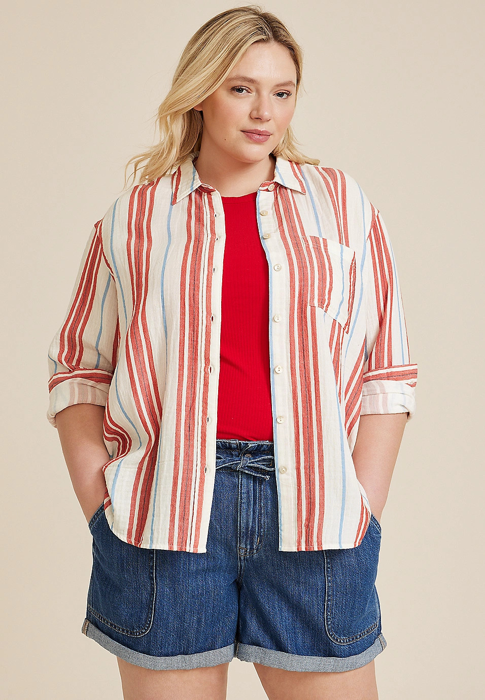 Plus Size Cool Cotton Relaxed Button Up Shirt | Maurices