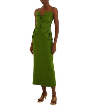 Farm Rio Green Monstera Leaf Sleeveless Linen Midi Dress | Dillard's | Dillard's