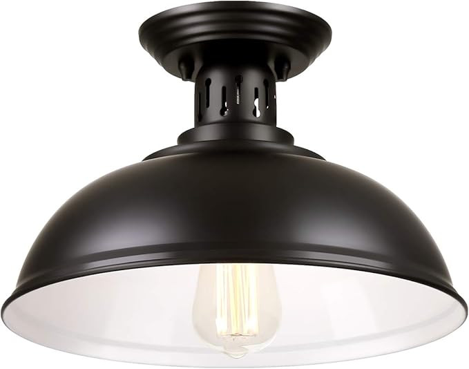 PEESIN Farmhouse Vintage Semi Flush Mount Ceiling Lighting, 12.8Inch Metal Black Close to Ceiling... | Amazon (US)