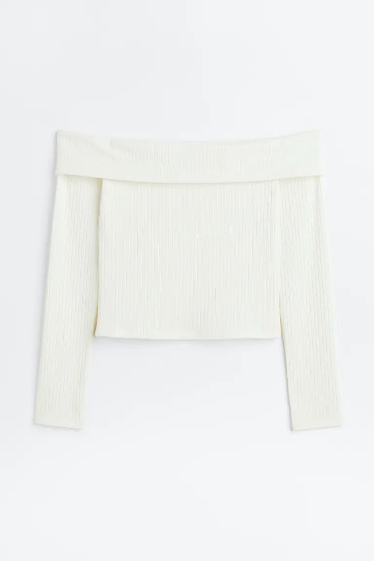 Geripptes Off-Shoulder-Shirt | H&M (DE, AT, CH, DK, NL, NO, FI)