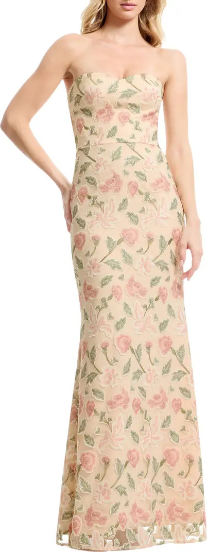 Dress the Population Sheridan Floral Appliqu\u00e9 Strapless Column Dress | Nordstrom | Nordstrom