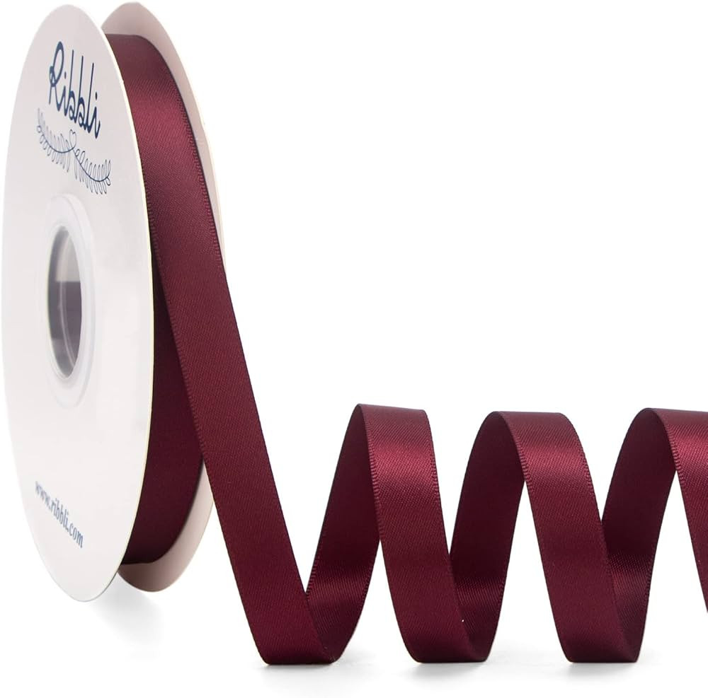 Ribbli Dark Burgundy Satin Ribbon Double Faced Satin 1/2 inch x Continuous 50 Yards-Burgundy Ribb... | Amazon (US)