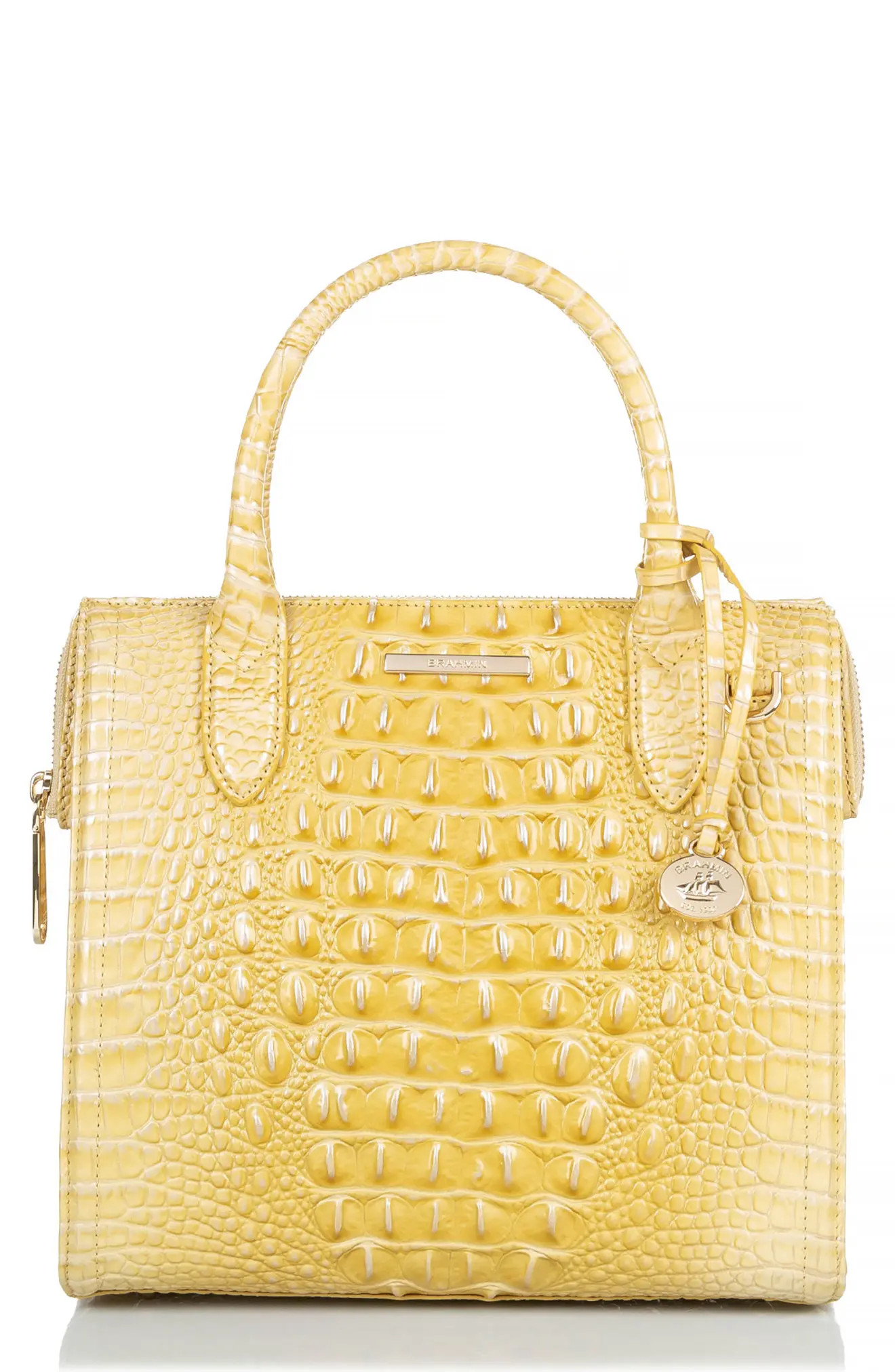Brahmin Small Caroline Croc Embossed Leather Satchel in Butter at Nordstrom | Nordstrom