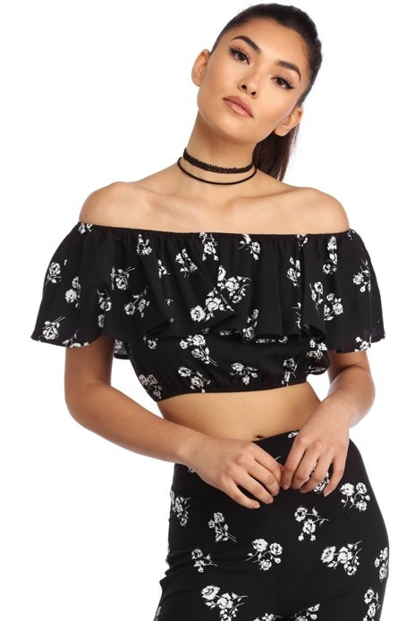 Black Enchant Me Crop Top | Windsor Stores