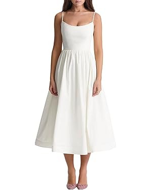 Women's Sexy Low Cut Spaghetti Strap Long Dress Casual Sleeveless Backless Maxi Dress Square Neck... | Amazon (US)