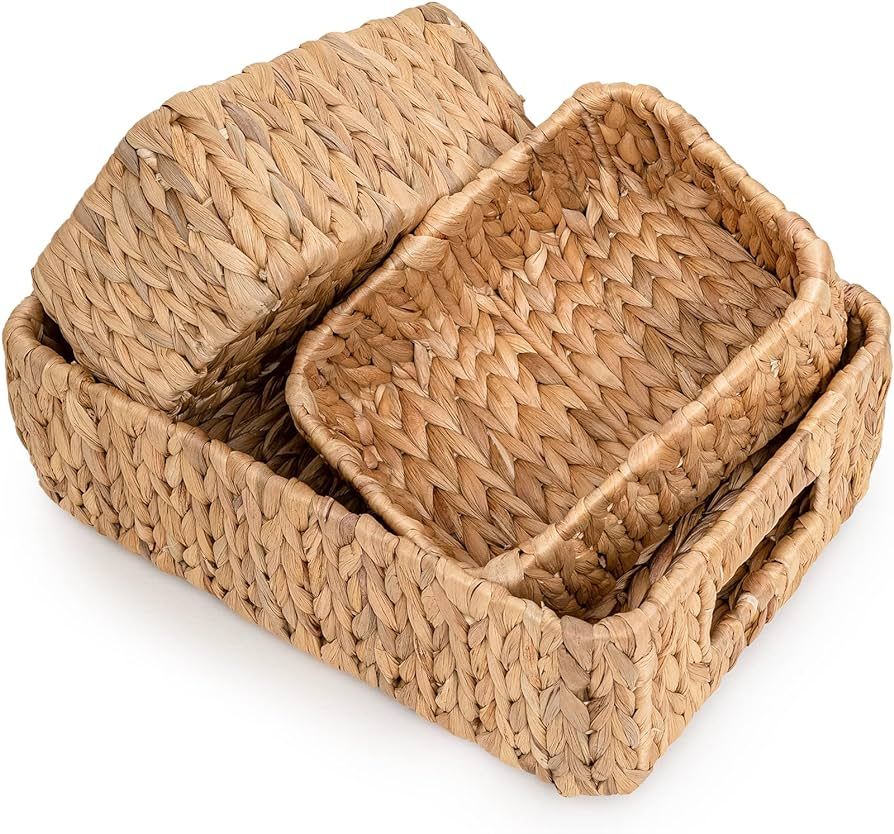 Amazon.com: LiLaCraft Set 3 Natural Storage Baskets for Organizing, Wicker Cubby Storage Bins, Wa... | Amazon (US)
