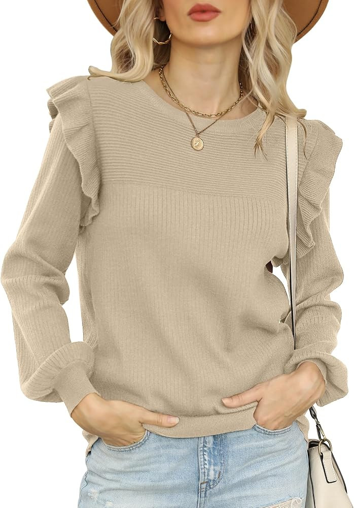 DEEP SELF Womens Long Sleeve Sweaters Ruffle Sweater for Women Casual Fall Sweatshirts Cozy Knit ... | Amazon (US)