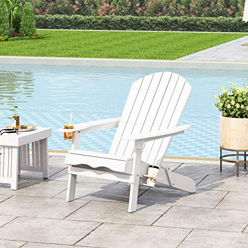 Christopher Knight Home Adirondack Chair Outdoor Folding Patio Chair with Built-in Cup Holders, Foldable Garden Patio Furniture, Rustic Deck Backyard Poolside Lounge Seating, White | Amazon (US)