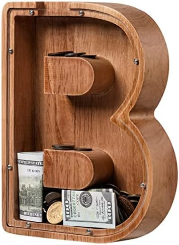 Piggy Bank for Kids Boys Girls, Wooden Large Letter Piggy Bank Alphabet Money Bank with Initial B... | Amazon (US)