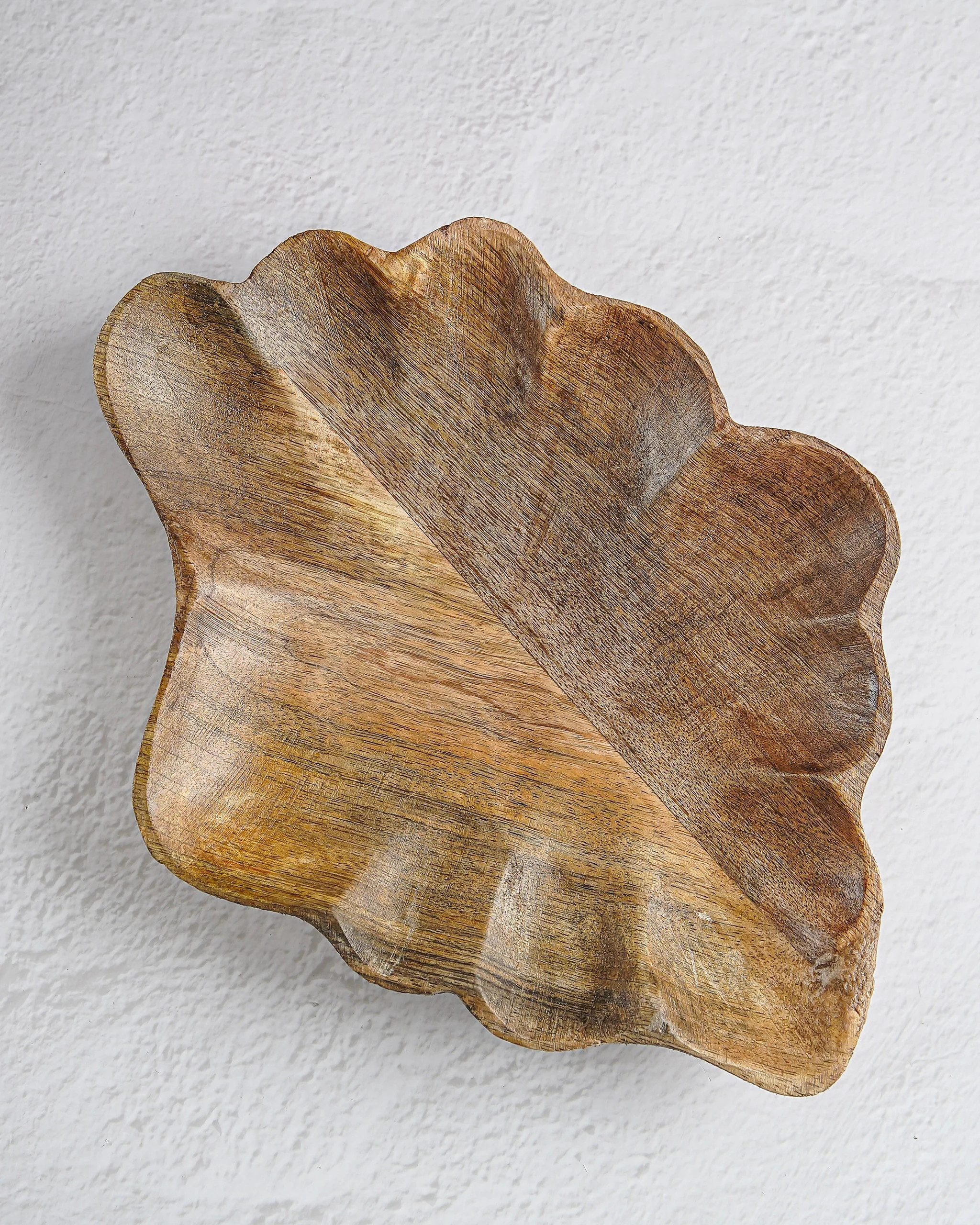 Carved Mango Wood Scalloped Bowl | MJHome