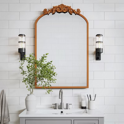 PexFix 30" x 19.7" Vintage Bathroom Medicine Cabinet Metal Carved Wall-Mounted Decorative Vanity Mirror with Storage in Golden | Target