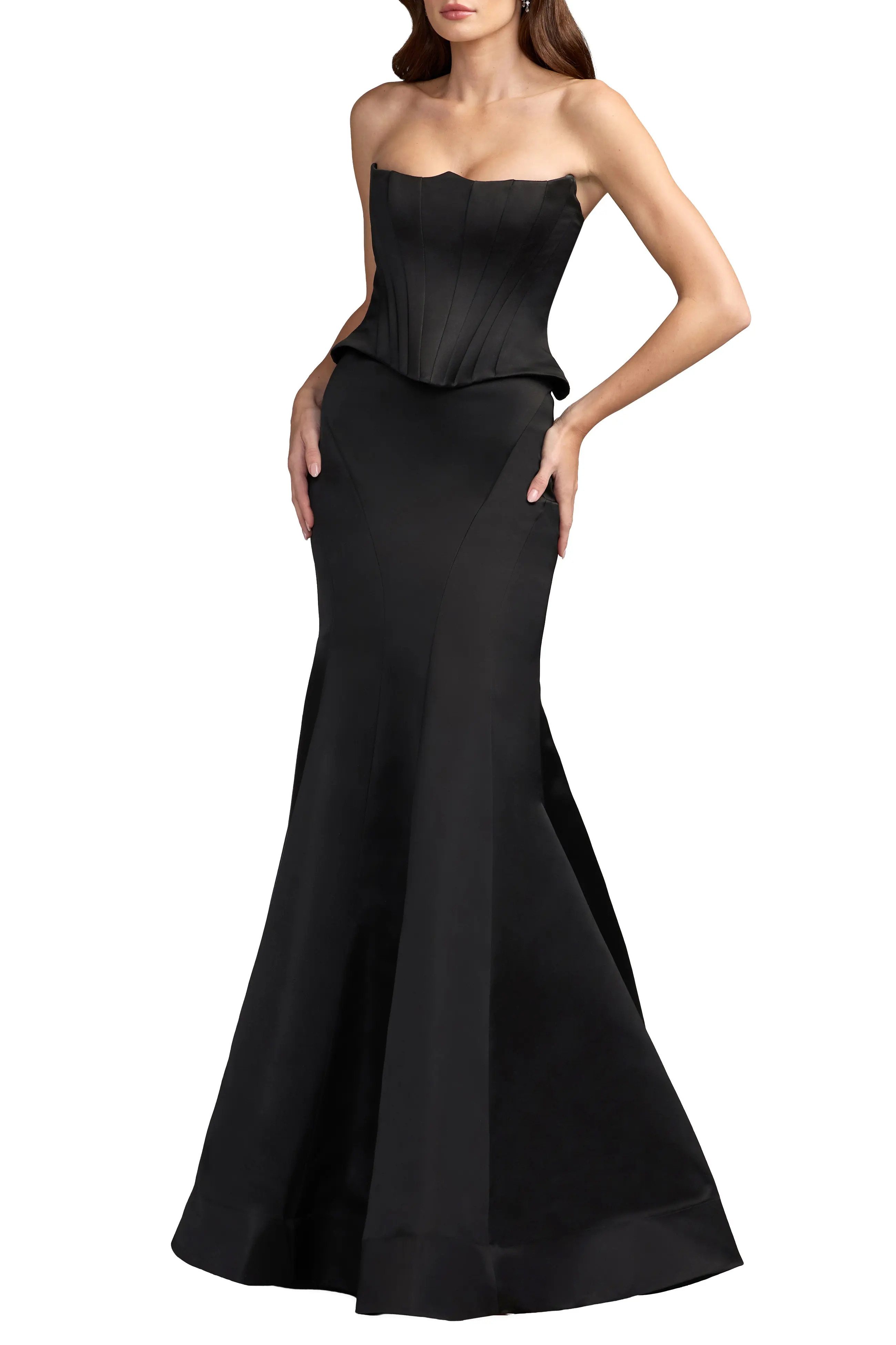 Mac Duggal Strapless Satin Corset Mermaid Gown in Black at Nordstrom, Size 6 | Nordstrom