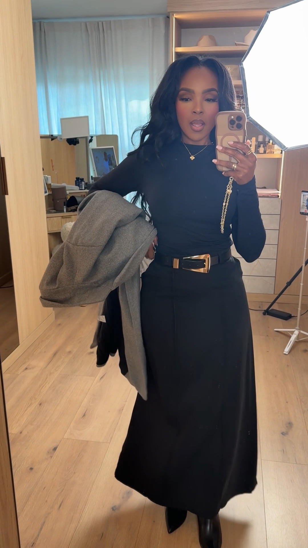 ✨ Effortlessly polished with a modern edge.
A sleek black base instantly elevates with wide-leg trousers, a fitted long sleeve top, and a structured belt for definition. Finished with a gray coat for that clean, chic layering moment that works day to night.

Perfect for workdays, dinner plans, city errands, or casual evenings out.

📏 Sizing: Top (Small) • Pants (27 Long) • Coat (Small) • Boots (TTS)  
Measurements: 5’4” · 138 lbs · 34D · 27” waist · 40” hips

Tap to get details and shop this timeless look.

black wide leg pants outfit, elevated neutral outfit, chic everyday style, modern workwear outfit, minimalist fall fashion, effortless layered look.

Follow me on Instagram and YouTube @kirasfashionfinds

#LTKgrwm #LTKootd