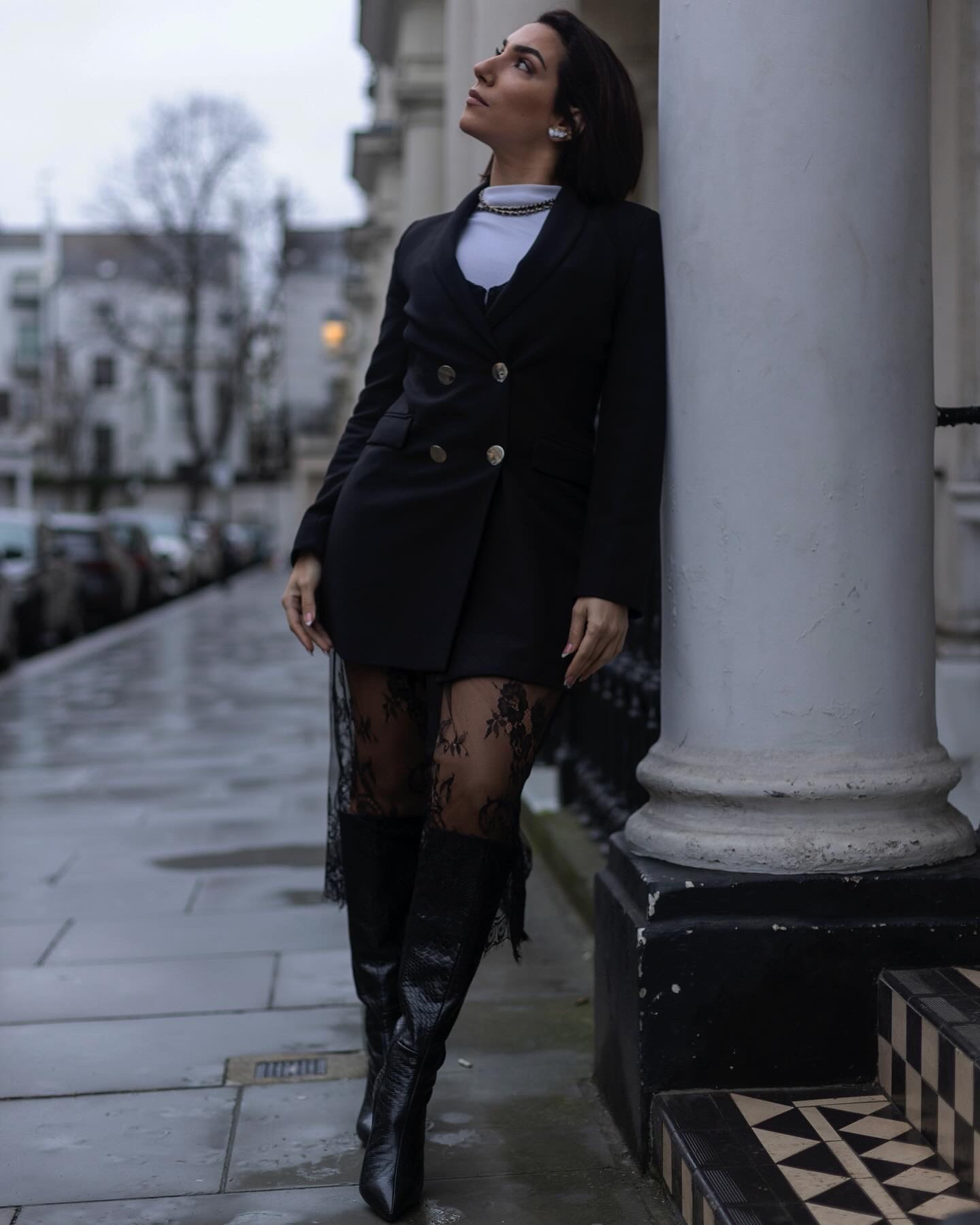Transparent black la e skirt look 🖤 

#blacklaceskirt #blackboots #blackcrochoots #blackblazer #blazerdress #whitetop #whitecottonrollneck #springlayers #chanelnecklace #chainnecklace 

#LTKFashionMonth #LTKspring #LTKshoes