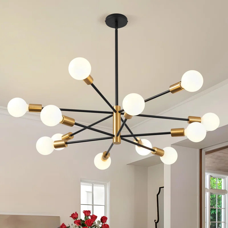 George Oliver Modern Sputnik Chandelier, George Oliver 12-light Black And Gold Chandelier,mid Cen... | Wayfair North America
