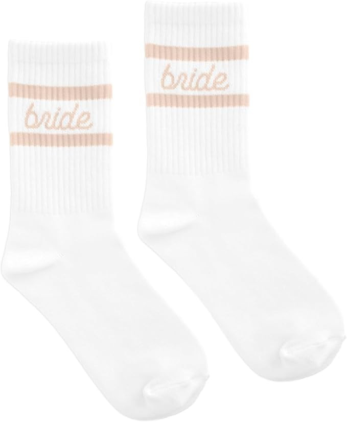 xo, Fetti Bride Socks, White + Tan | Bride To Be Gift, Bachelorette Party Favor, Bach Party Decor... | Amazon (US)