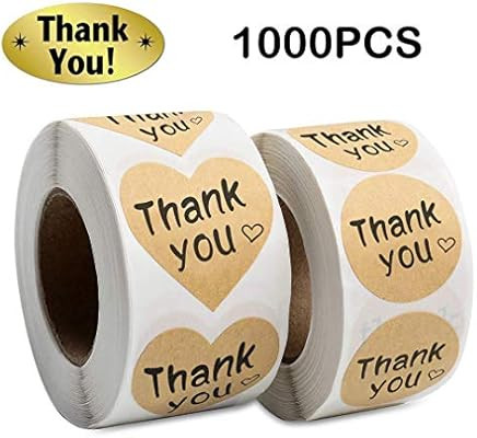 Thank You Stickers Roll 1000pcs Adhesive Labels Kraft Paper with Black Hearts, Decorative Sealing... | Amazon (US)