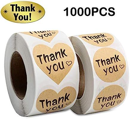 Thank You Stickers Roll 1000pcs Adhesive Labels Kraft Paper with Black Hearts, Decorative Sealing... | Amazon (US)