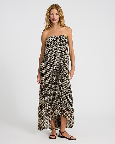 Printed Pleated Strapless V-wire Midi Dress | Express