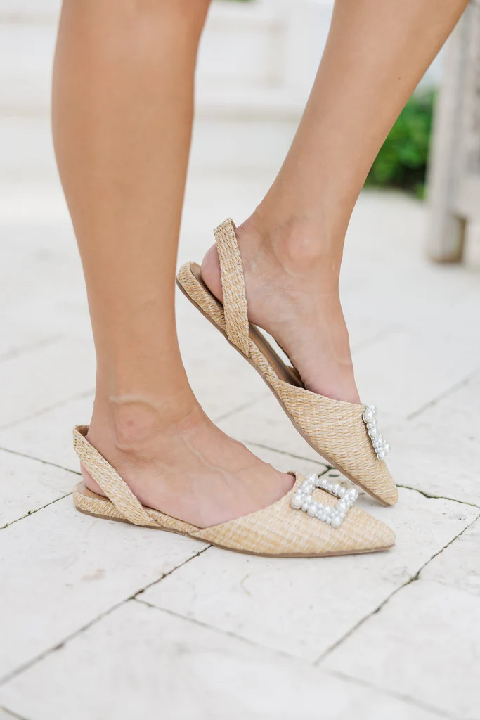 See You There Tan Raffia Pearl Slingback Flats | The Mint Julep Boutique
