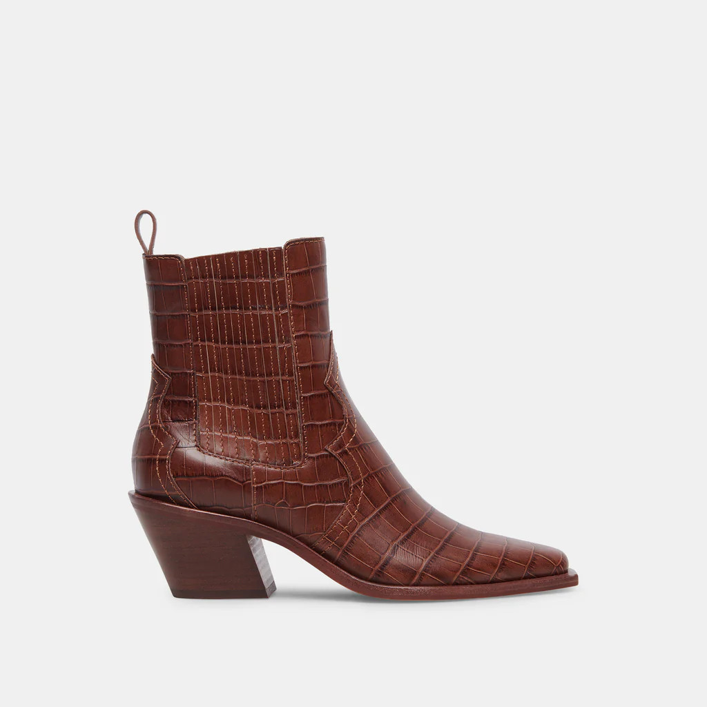 SENNA BOOTIES WALNUT EMBOSSED LEATHER | DolceVita.com