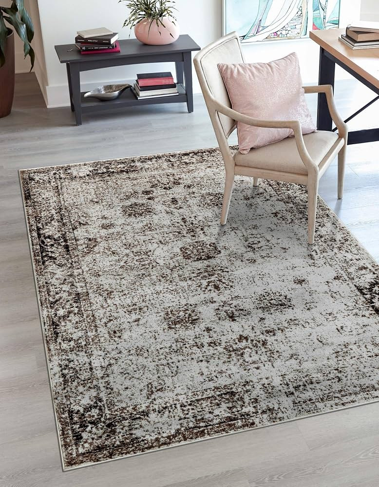 Unique Loom Sofia Collection Area Rug & Pad - Casino Bundle (7' 1" x 10' Rectangle Beige/Tan) | Amazon (US)