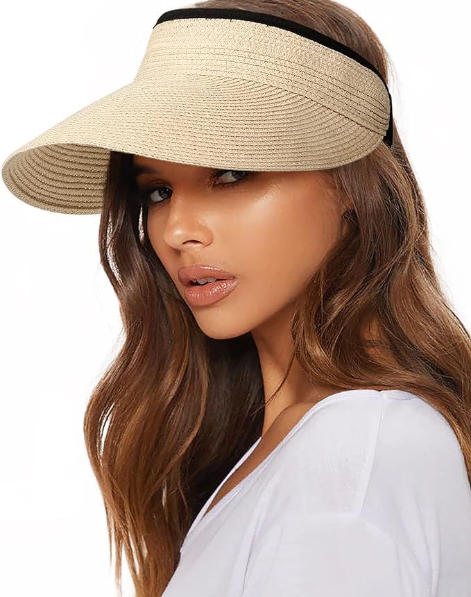 FURTALK Womens Sun Visor Hat Straw Sun Visors for Women Summer Packable Ponytail Beach Hats for W... | Amazon (US)