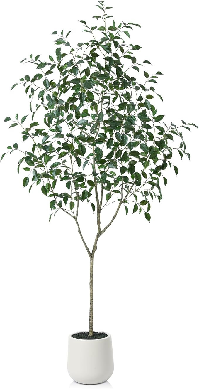 Artificial Ficus Tree, 7FT Fake Plastic Plants for Indoor, Faux Ficus Tree with White Planter, Ta... | Amazon (US)