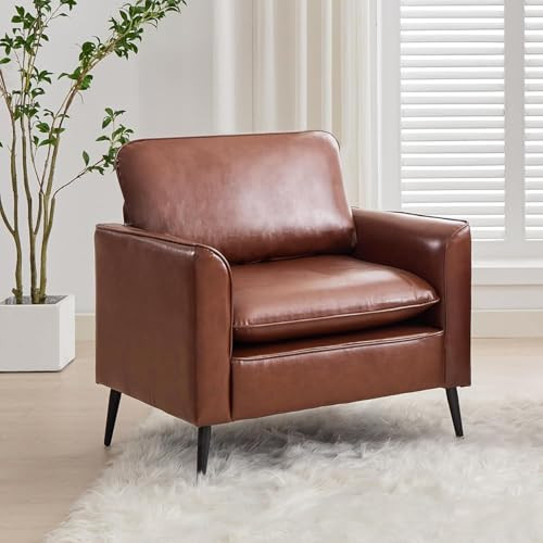 TYBOATLE Accent Chair, Brown Faux Leather Chair, Comfy Living Room Chairs, Office Reading Chair, Mid Century Modern Side Chairs, Arm Chairs for Bedroom, Office, Apartment | Amazon (US)