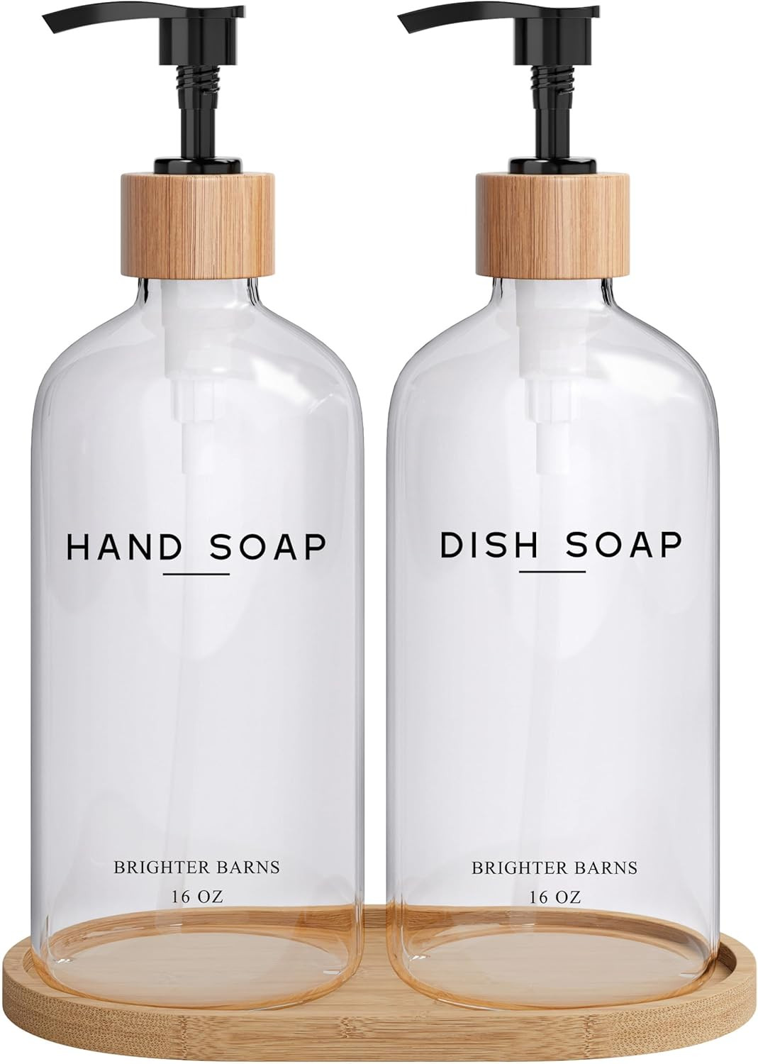 Clear Glass Hand and Dish Soap Dispenser Set by Brighter Barns - Kitchen Soap Dispenser Set with ... | Amazon (US)