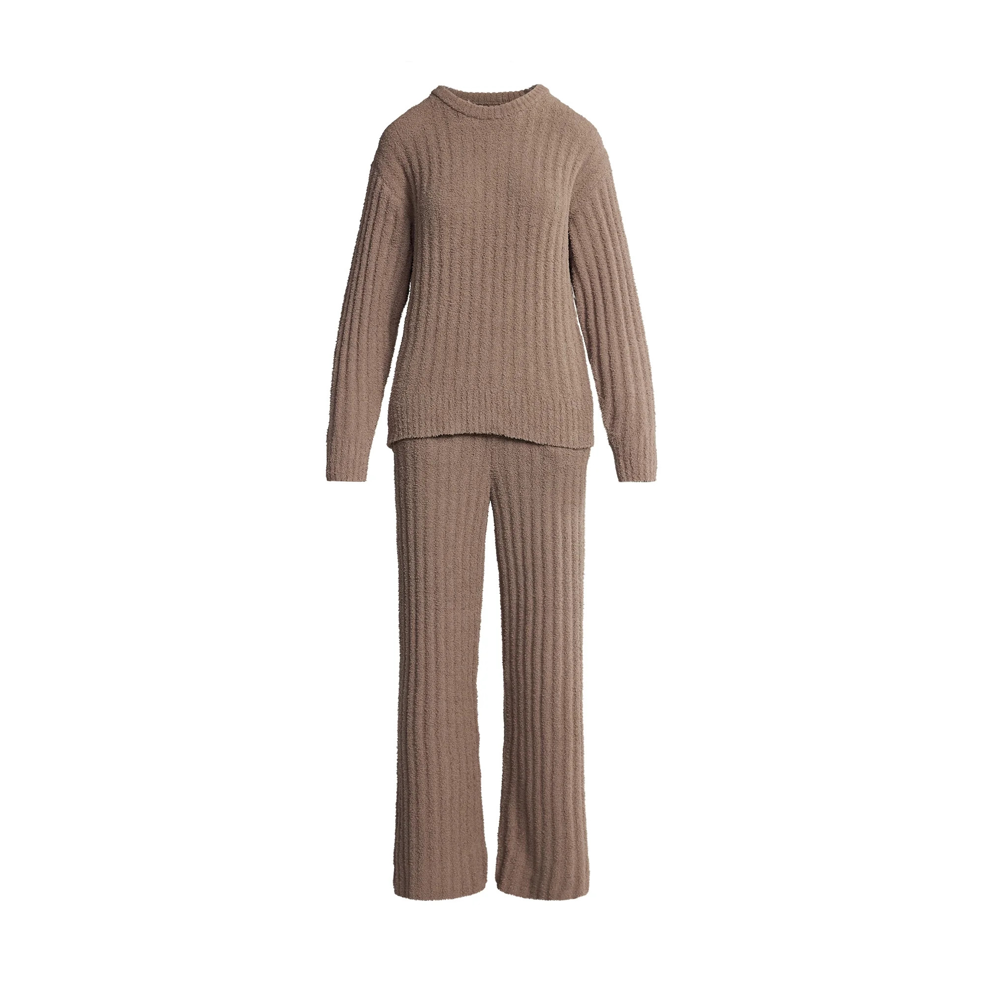 Joyspun Women's Cozy Ribbed Crewneck Top and Wide-Leg Pants Set, 2-Piece, Sizes XS-3X | Walmart (US)