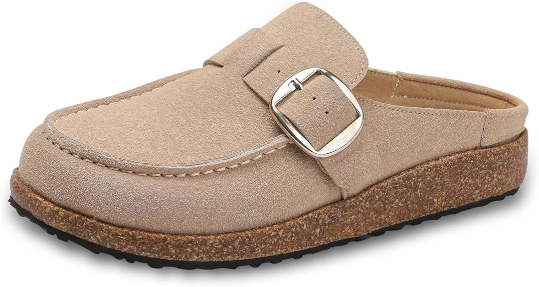Women Suede Clogs Leather Mules for Women Cork Footbed Sandals Potato Shoes with | Walmart (US)