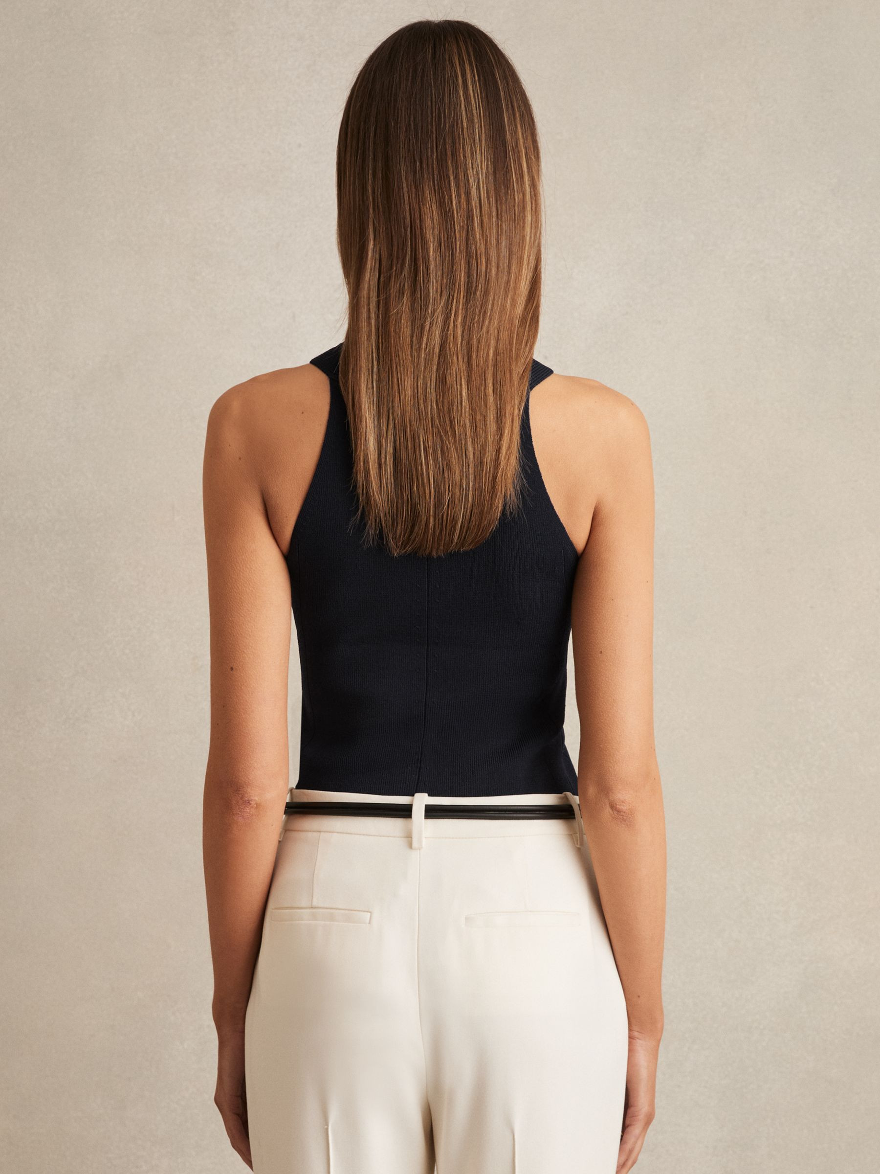 Rib Knit High Neck Vest in Navy | Reiss DE