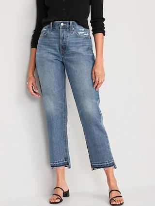 High-Waisted Button-Fly Slouchy Straight Cropped Non-Stretch Cut-Off Jeans for Women | Old Navy (US)