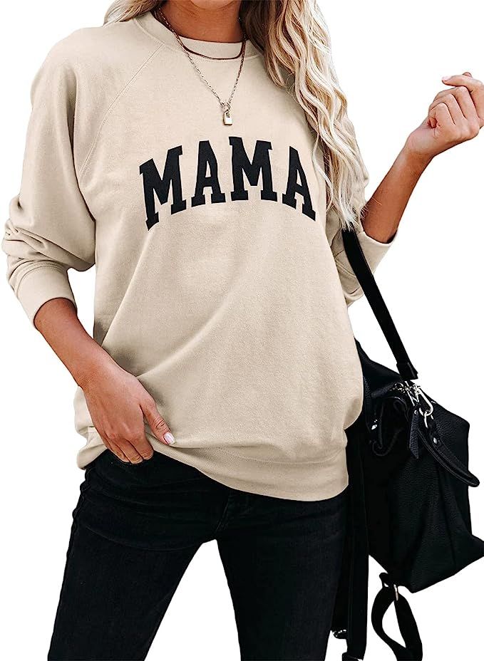 Dressmine Women's Long Sleeve Crewneck Sweatshirt Mama Letter Print Graphic Shirts Pullover Tops | Amazon (US)
