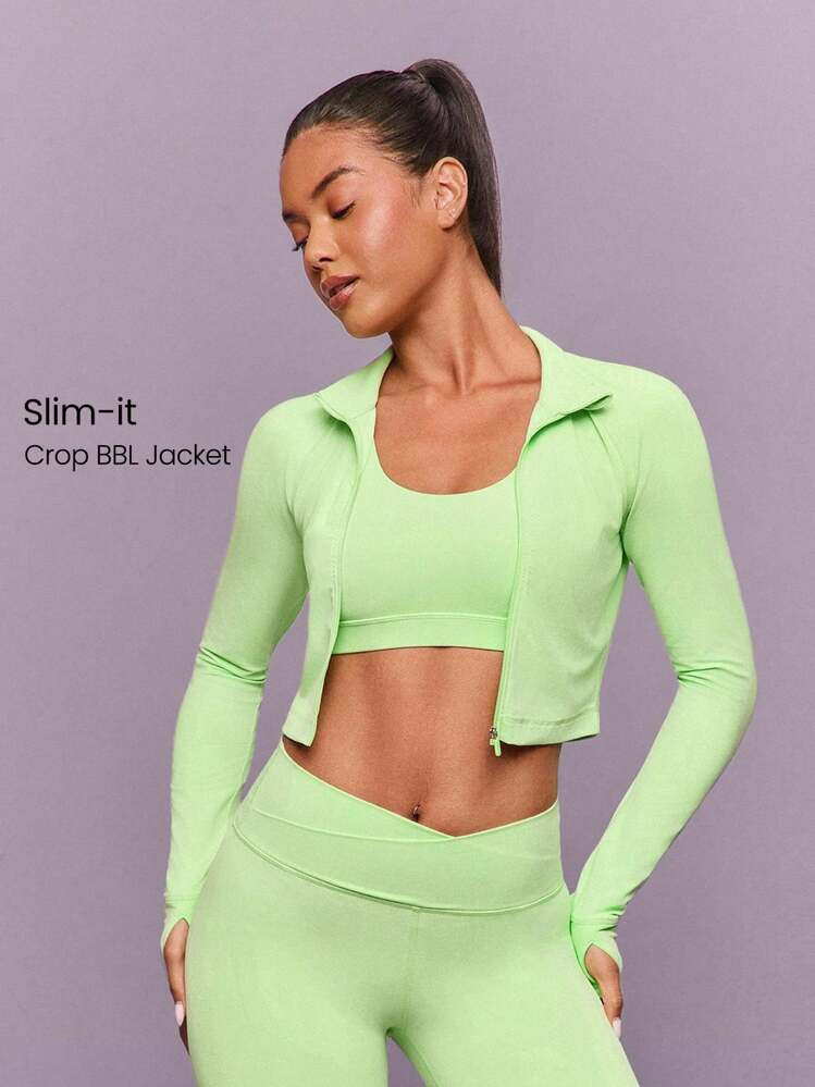 GLOWMODE FeatherFit™ Studio Stamina Swea -Wicking Slim Fit Long Sleeve Thumbholes Cropped Zip Active Jacket Low Impact Yoga Pilates Studio Daily Casual Wear | SHEIN