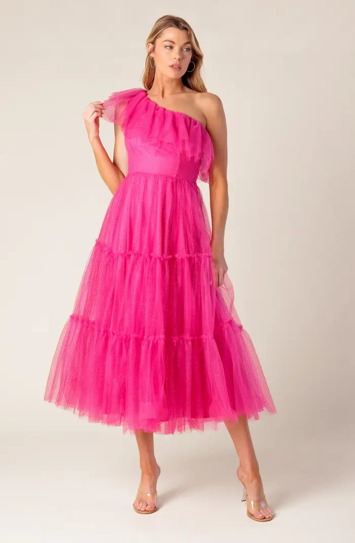FLYING TOMATO One-Shoulder Tulle Midi Dress | Nordstromrack | Nordstrom Rack