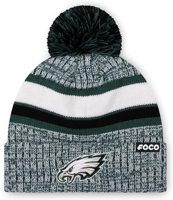 FOCO NFL Team Logo Heather Stripe Pom Beanie Hat | Amazon (US)