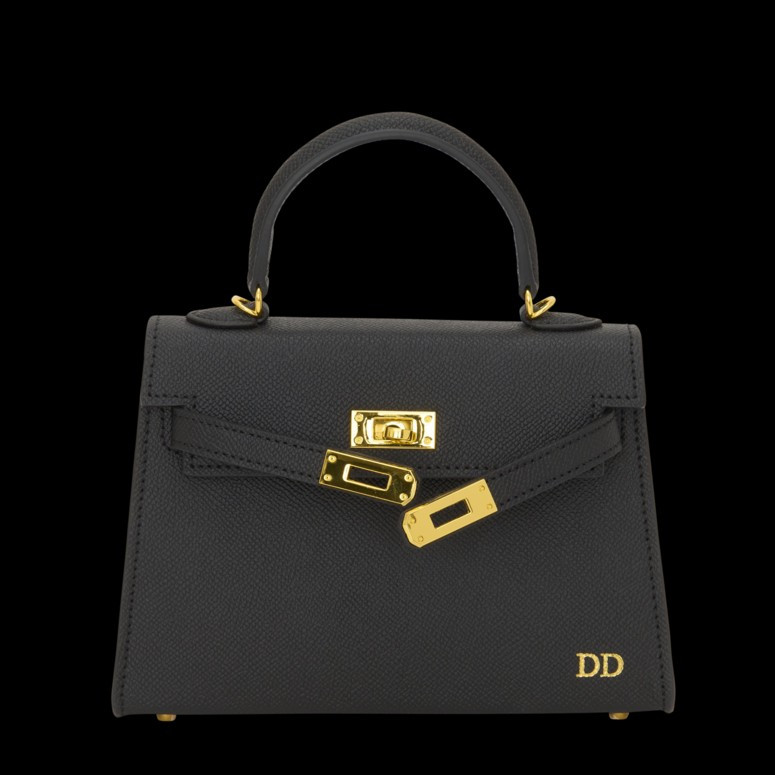 Lily & Bean Hettie Mini Bag - Black with Initials & Patterned Strap | Lily and Bean