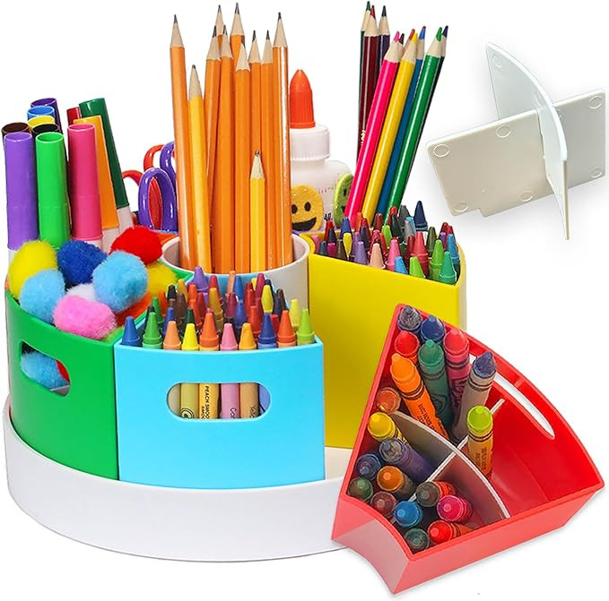 8.6" Desk Art Supply Organizer for Kids – Compact Rotating Lazy Susan Art Caddy with Dividers f... | Amazon (US)