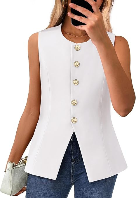 BTFBM Summer Sleeveless Blazer Vest For Women Dressy Button Down Round Neck Business Casual Outfi... | Amazon (US)
