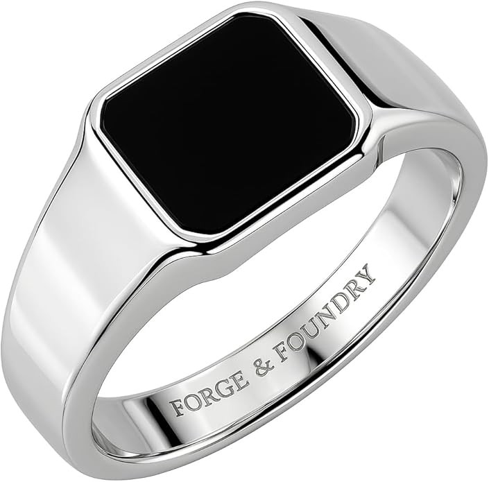 Forge & Foundry Men's Stainless Steel and Black Onyx Gemstone Signet Ring | The Gentleman's Ring | Amazon (US)