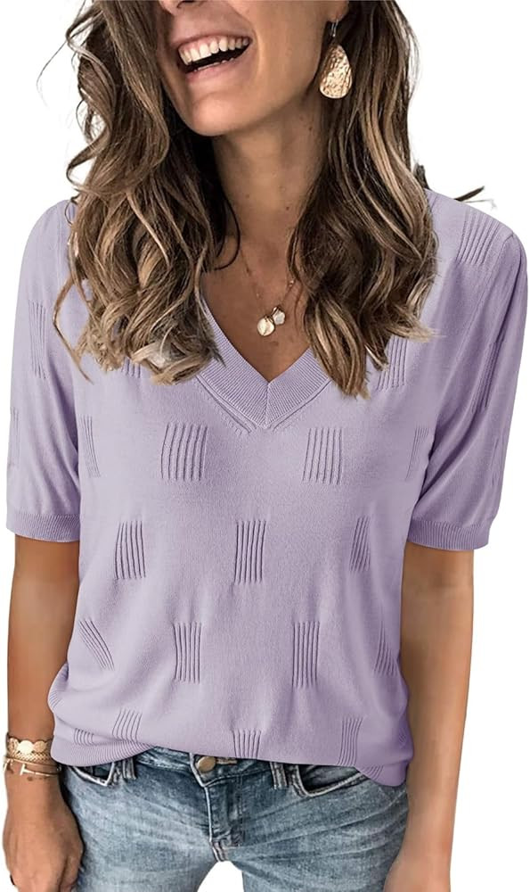 Arach&Cloz Women's Tops 2025 Spring Summer Short Sleeve Sweater Fashion Trendy Dressy Casual Outf... | Amazon (US)
