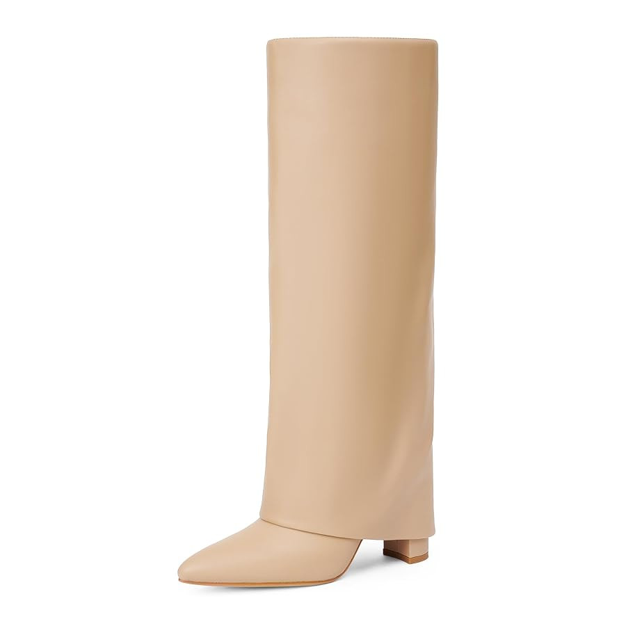 Modatope Knee High Boots Women Fold Over Knee High Boots Chunky High Heels Long Boots Zipper Poin... | Amazon (US)