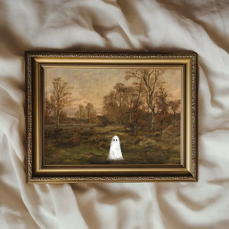 Ghost in Moody Autumn Landscape Vintage Painting | Farmhouse Fall Decor | Special Halloween Editi... | Etsy (Global)