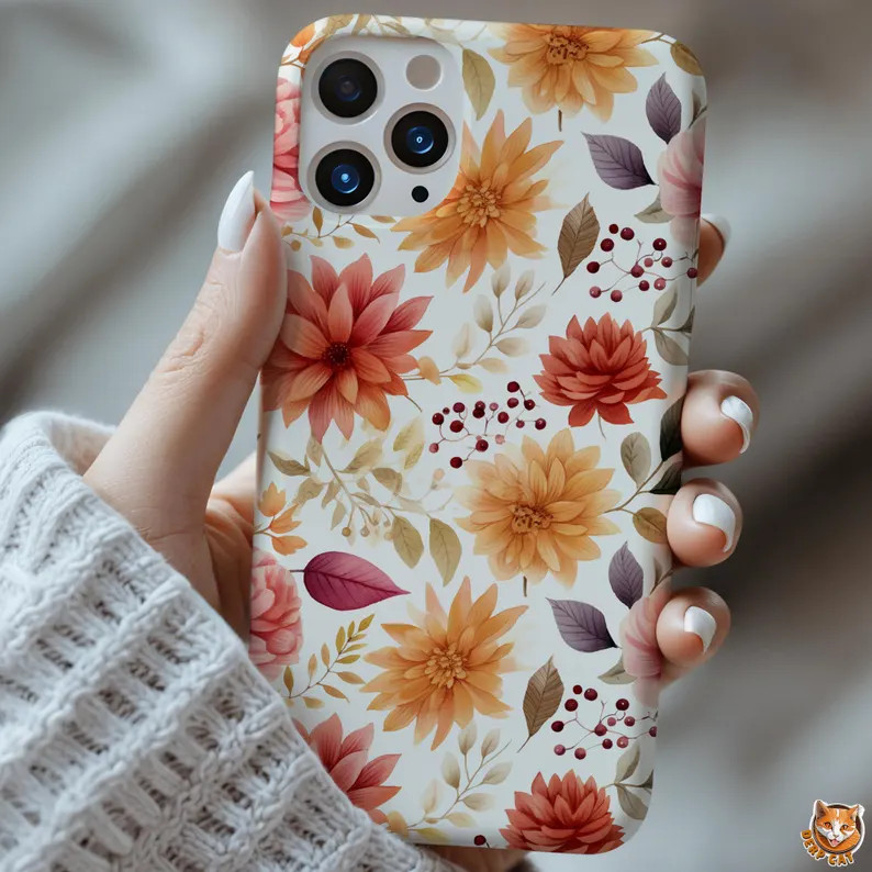 Fall Floral Phone Case, Cottagecore Autumn Dahlia Tough Cover, Fall Gift iPhone 16 15 14 Pro Max ... | Etsy (US)