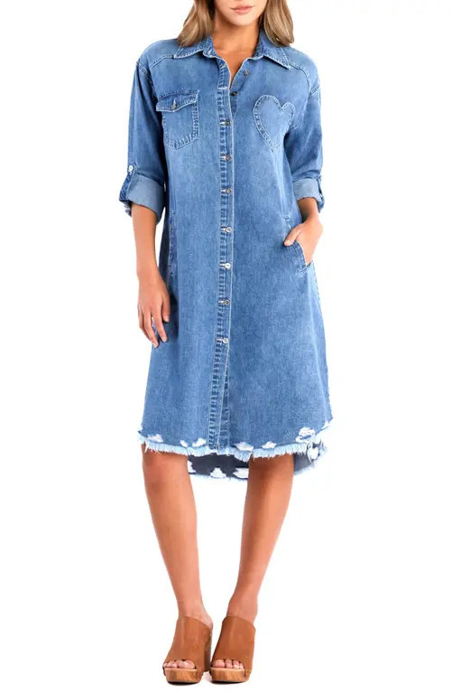 Billy T Heart Pocket Denim Shirtdress in Vintage Denim at Nordstrom, Size Medium | Nordstrom