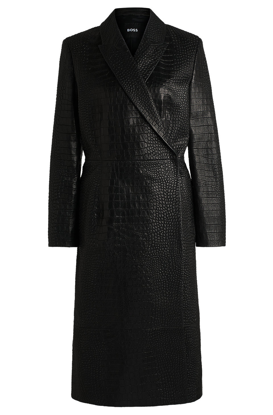 Wrap-front coat in crocodile-embossed leather | Hugo Boss (UK)