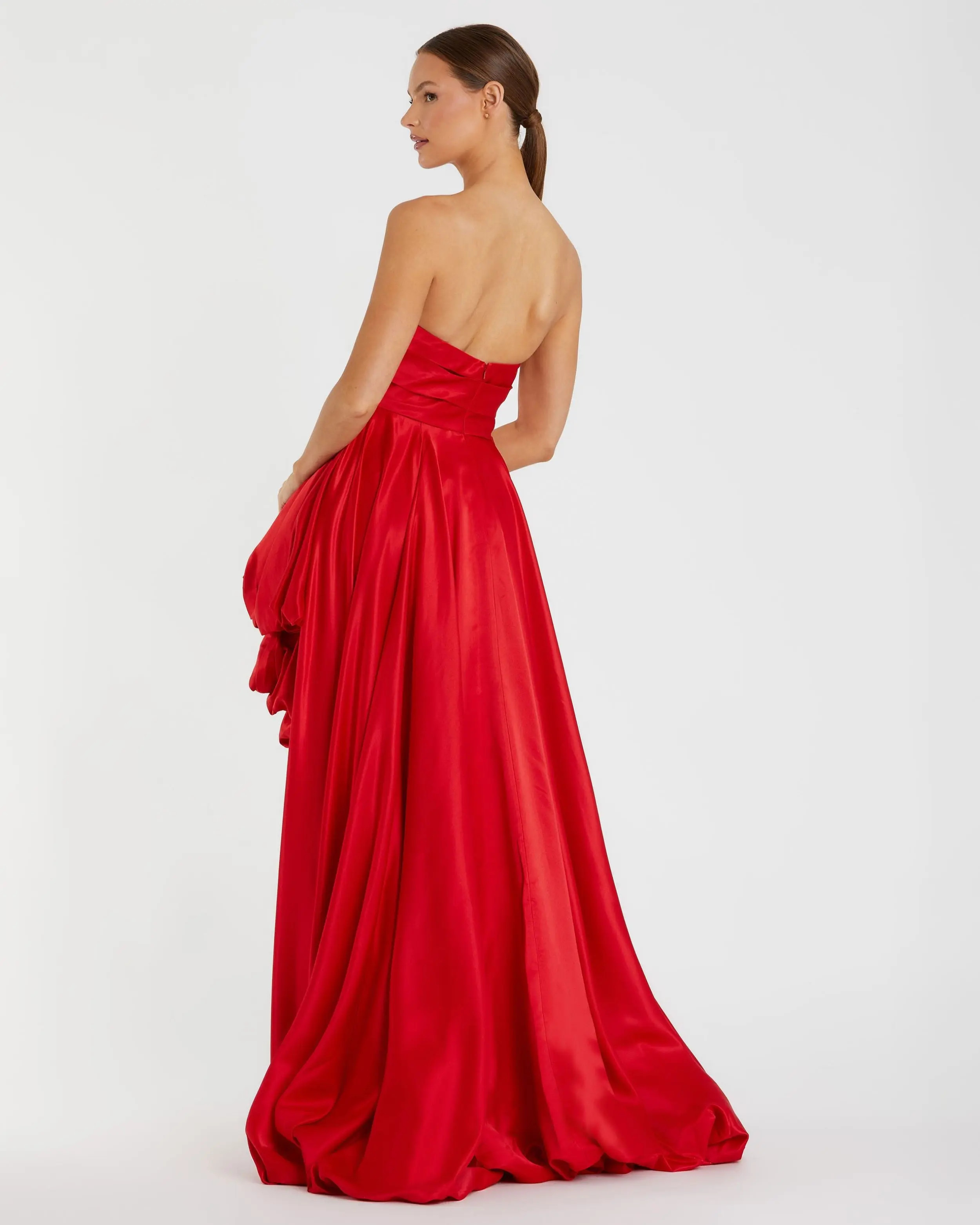 Red Strapless Ruched High Low Gown - Mac Duggal | Mac Duggal