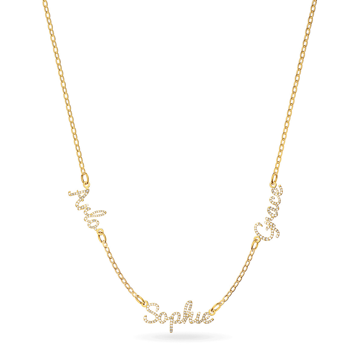 Multi Crystal Cursive Name Necklace (Gold) | Abbott Lyon